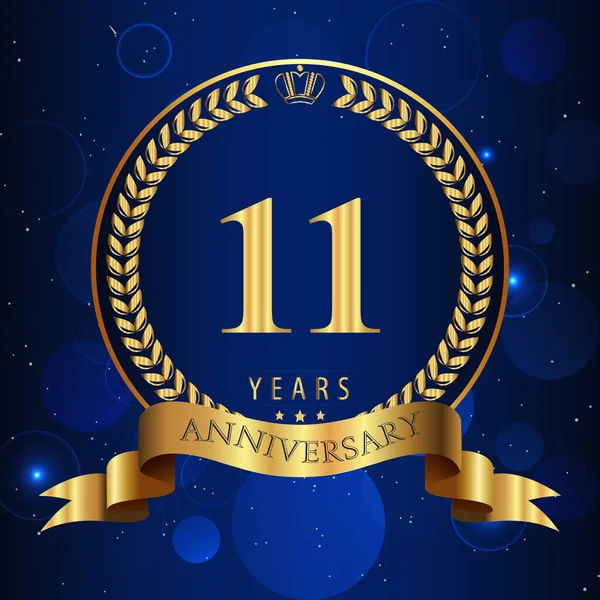 Years Anniversary Celebration Logotype Gold Laurel Wreaths Ribbons Isolated Dark — Archivo Imágenes Vectoriales