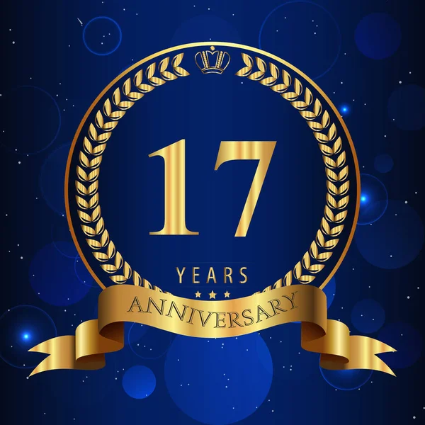 Years Anniversary Celebration Logotype Gold Laurel Wreaths Ribbons Isolated Dark — Archivo Imágenes Vectoriales