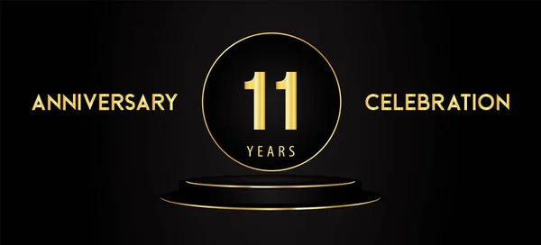 Years Anniversary Celebration Logotype Black Golden Podium Pedestal Isolated Black — Archivo Imágenes Vectoriales