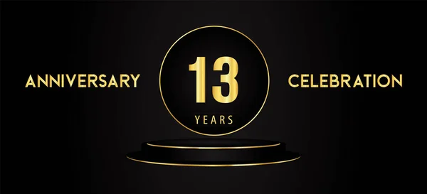 Years Anniversary Celebration Logotype Black Golden Podium Pedestal Isolated Black — Vetor de Stock