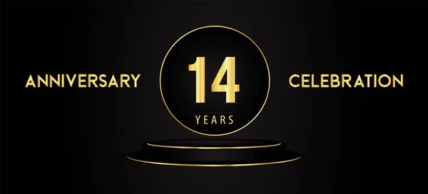 Years Anniversary Celebration Logotype Black Golden Podium Pedestal Isolated Black — Stockvector