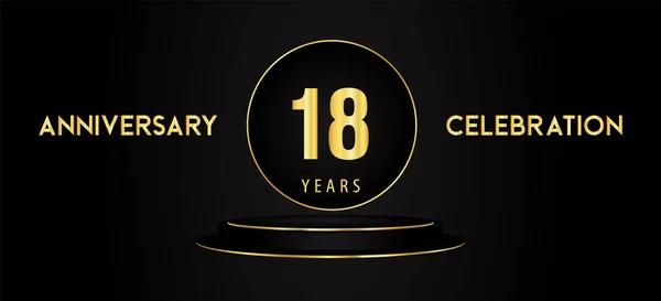 Years Anniversary Celebration Logotype Black Golden Podium Pedestal Isolated Black — 图库矢量图片