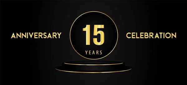 Years Anniversary Celebration Logotype Black Golden Podium Pedestal Isolated Black — Stock vektor