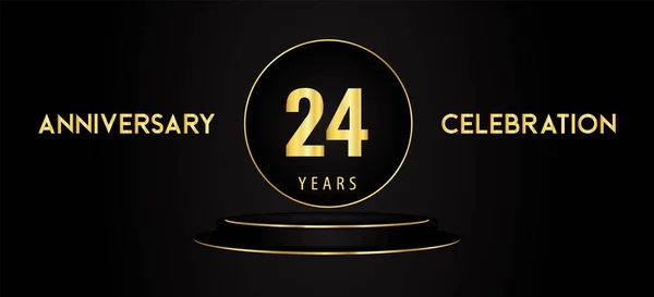 Years Anniversary Celebration Logotype Black Golden Podium Pedestal Isolated Black — ストックベクタ