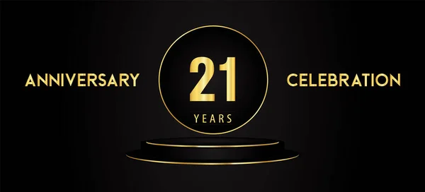 Years Anniversary Celebration Logotype Black Golden Podium Pedestal Isolated Black — 图库矢量图片