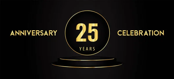 Years Anniversary Celebration Logotype Black Golden Podium Pedestal Isolated Black — Stockový vektor