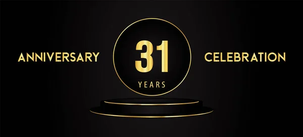 Years Anniversary Celebration Logotype Black Golden Podium Pedestal Isolated Black — Stock vektor