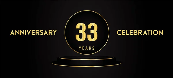 Años Logotipo Celebración Del Aniversario Con Pedestal Podio Negro Dorado — Vector de stock