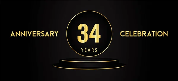 Years Anniversary Celebration Logotype Black Golden Podium Pedestal Isolated Black — Stock vektor