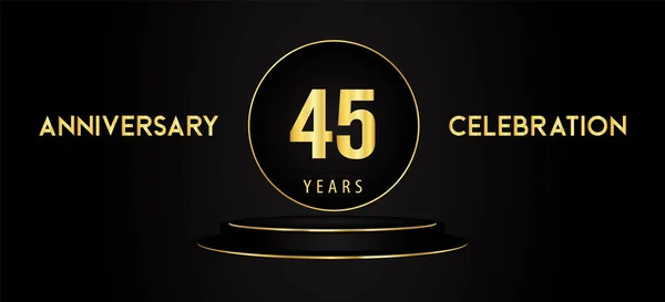 Years Anniversary Celebration Logotype Black Golden Podium Pedestal Isolated Black — Vector de stock