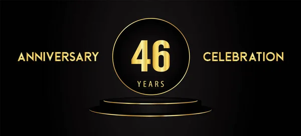 Years Anniversary Celebration Logotype Black Golden Podium Pedestal Isolated Black — Archivo Imágenes Vectoriales