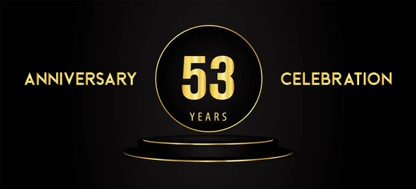 Years Anniversary Celebration Logotype Black Golden Podium Pedestal Isolated Black — Stock vektor