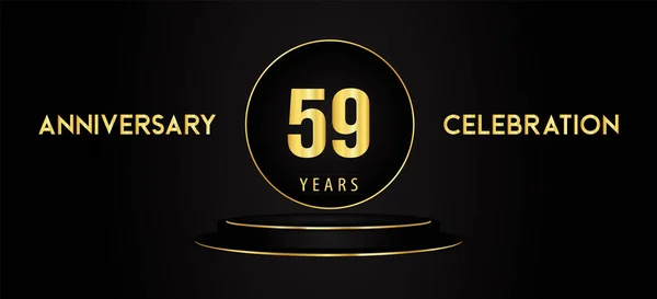 Años Logotipo Celebración Del Aniversario Con Pedestal Podio Negro Dorado — Vector de stock