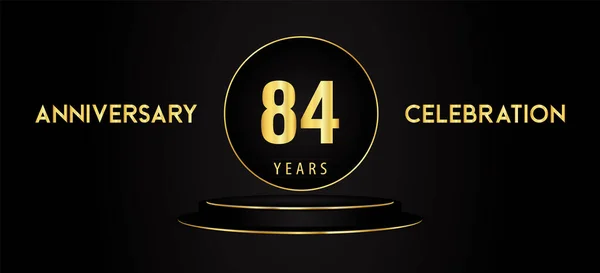 Years Anniversary Celebration Logotype Black Golden Podium Pedestal Isolated Black — ストックベクタ