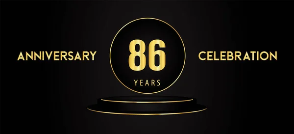 Years Anniversary Celebration Logotype Black Golden Podium Pedestal Isolated Black — Stockvektor