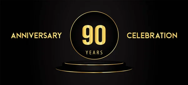 Years Anniversary Celebration Logotype Black Golden Podium Pedestal Isolated Black — Stockvektor