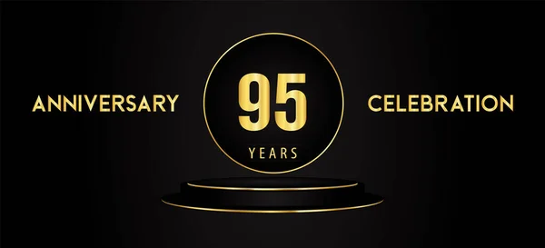 Years Anniversary Celebration Logotype Black Golden Podium Pedestal Isolated Black — Stockvector