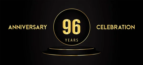 Logotipo Celebración Aniversario Años Con Pedestal Podio Negro Dorado Aislado — Archivo Imágenes Vectoriales