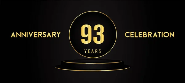 Logotipo Años Celebración Del Aniversario Con Pedestal Podio Negro Dorado — Archivo Imágenes Vectoriales