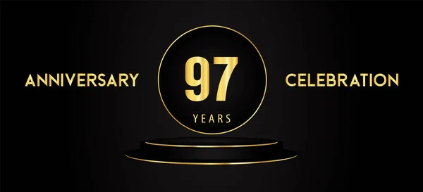 Years Anniversary Celebration Logotype Black Golden Podium Pedestal Isolated Black — Stockvector