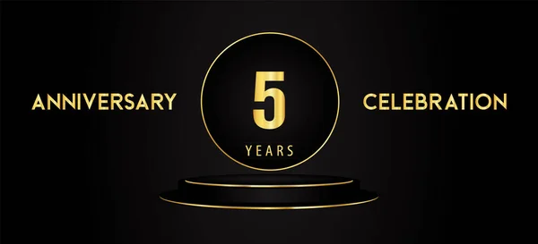 Years Anniversary Celebration Logotype Black Golden Podium Pedestal Isolated Black — Stock vektor