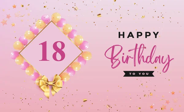 Happy 18Th Birthday Colorful Balloons Frames Gold Bow Confetti Isolated — ストックベクタ