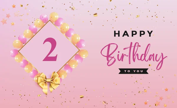 Happy 2Nd Birthday Colorful Balloons Frames Gold Bow Confetti Isolated — Vetor de Stock
