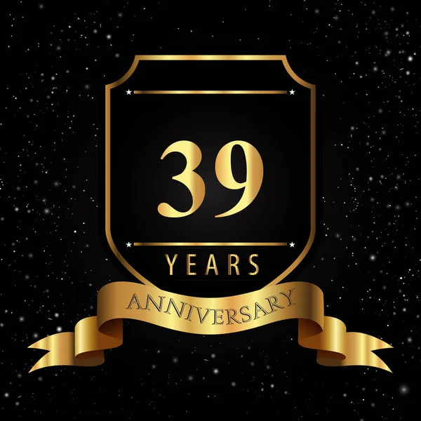 Años Logo Aniversario Oro Con Escudo Oro Cinta Aislada Fondo — Archivo Imágenes Vectoriales
