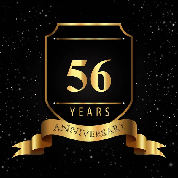 Years Golden Anniversary Logo Golden Shield Ribbon Isolated Black Background —  Vetores de Stock