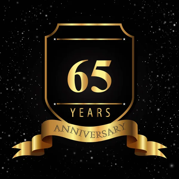 Logo Del Aniversario Oro Años Con Escudo Dorado Cinta Aislada — Archivo Imágenes Vectoriales