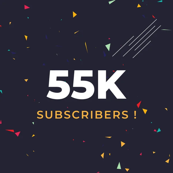 Dank 55K Duizend Abonnees Met Kleurrijke Confetti Achtergrond Premium Design — Stockvector