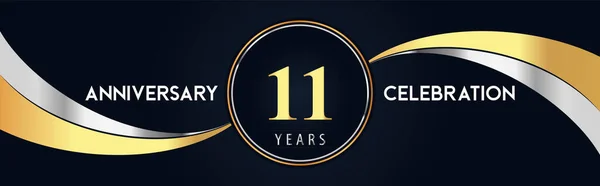 Years Anniversary Celebration Logo Design Gold Silver Creative Shape Black — Vetor de Stock