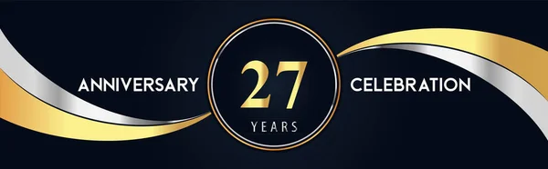 Years Anniversary Celebration Logo Design Gold Silver Creative Shape Black — Stock vektor