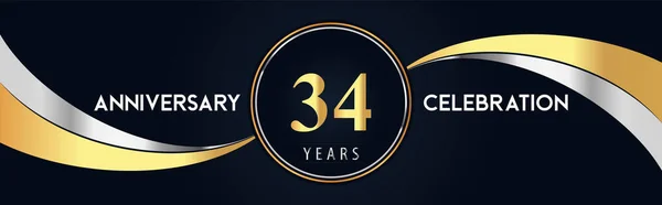 Years Anniversary Celebration Logo Design Gold Silver Creative Shape Black — Stock vektor