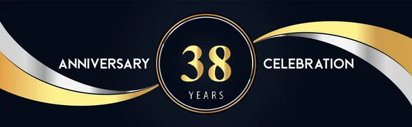 Years Anniversary Celebration Logo Design Gold Silver Creative Shape Black — Stock vektor