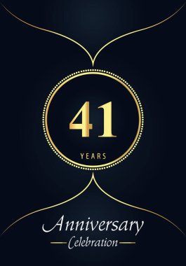 Mavi kömür arka planında altın noktalı daire ve Arap tarzı tasarımı olan 41 yıllık kutlama logosu. Düğünler için özel tasarım, mutlu yıllar, selamlar, seremoni, poster, afiş.