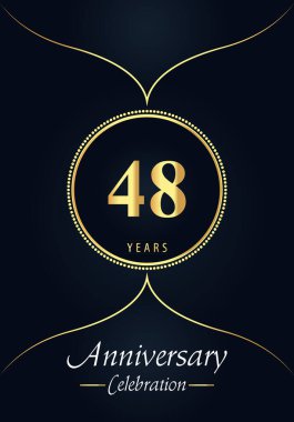 Mavi kömür arka planında altın noktalı daire ve Arap tarzı tasarımı olan 48 yıllık kutlama logosu. Düğünler için özel tasarım, mutlu yıllar, selamlar, seremoni, poster, afiş.