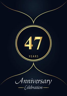 Mavi kömür arka planında altın noktalı daire ve Arap tarzı tasarımı olan 47 yıllık kutlama logosu. Düğünler için özel tasarım, mutlu yıllar, selamlar, seremoni, poster, afiş.