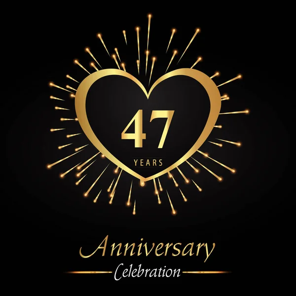 Years Anniversary Celebration Golden Heart Fireworks Isolated Black Background Premium — Διανυσματικό Αρχείο