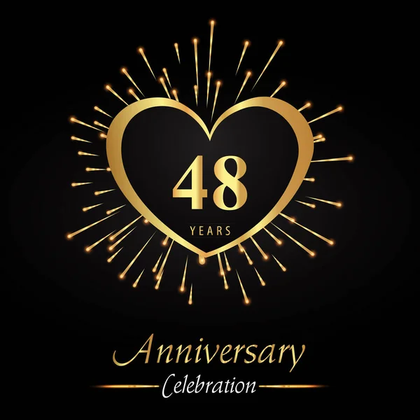 Years Anniversary Celebration Golden Heart Fireworks Isolated Black Background Premium — Stockvektor