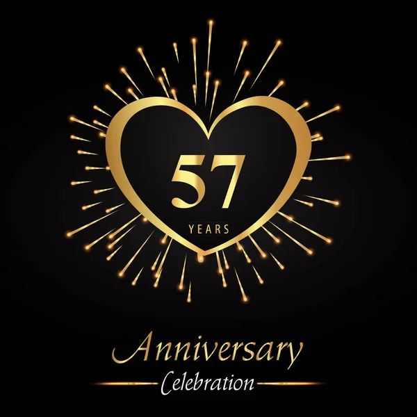 Years Anniversary Celebration Golden Heart Fireworks Isolated Black Background Premium — ストックベクタ