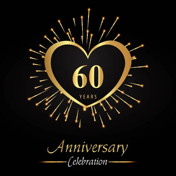 Years Anniversary Celebration Golden Heart Fireworks Isolated Black Background Premium —  Vetores de Stock