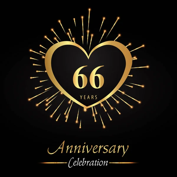 Years Anniversary Celebration Golden Heart Fireworks Isolated Black Background Premium —  Vetores de Stock