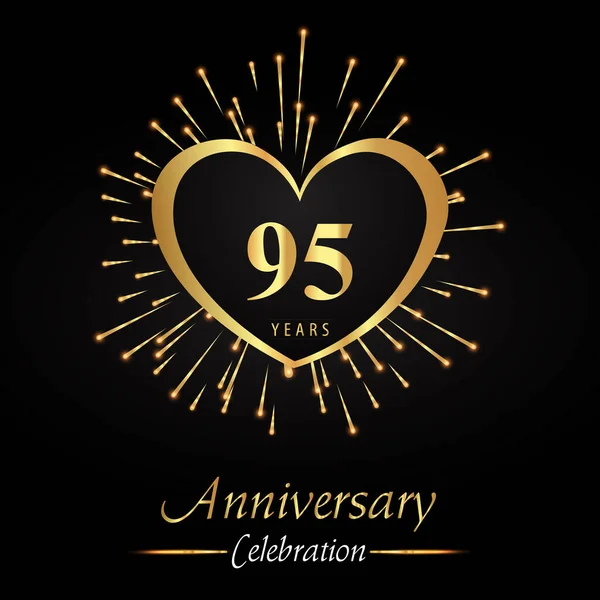 Years Anniversary Celebration Golden Heart Fireworks Isolated Black Background Premium — Image vectorielle