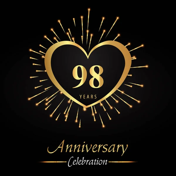 Years Anniversary Celebration Golden Heart Fireworks Isolated Black Background Premium — Vetor de Stock