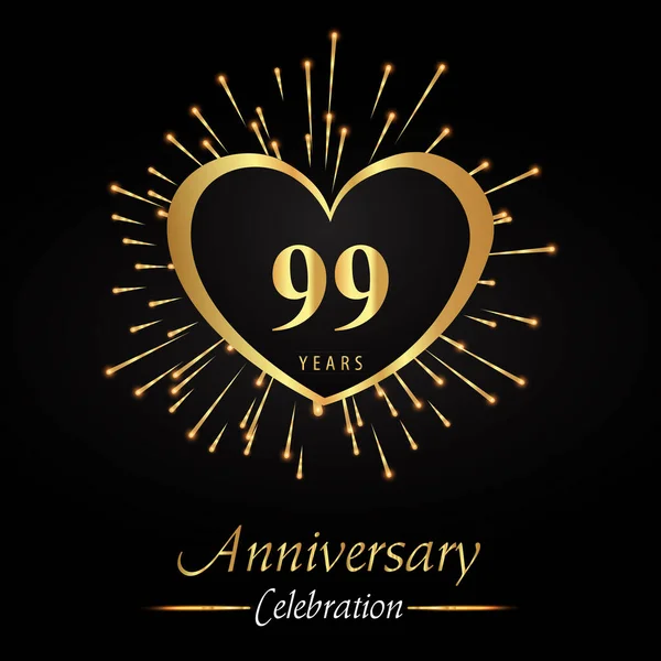 Years Anniversary Celebration Golden Heart Fireworks Isolated Black Background Premium — Vetor de Stock