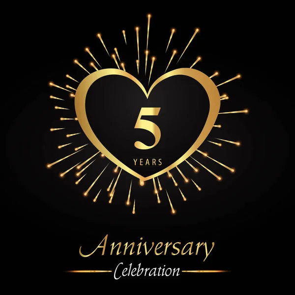 Years Anniversary Celebration Golden Heart Fireworks Isolated Black Background Premium — 스톡 벡터