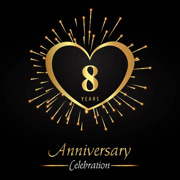 Years Anniversary Celebration Golden Heart Fireworks Isolated Black Background Premium — Διανυσματικό Αρχείο
