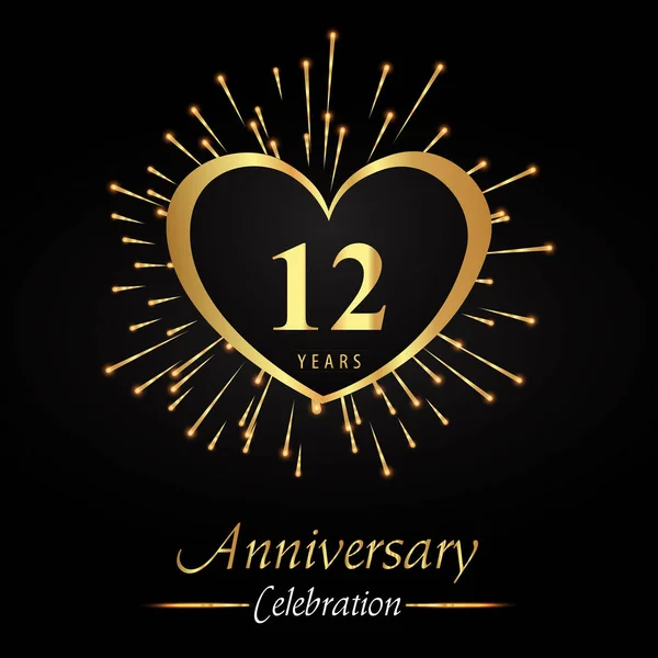 Years Anniversary Celebration Golden Heart Fireworks Isolated Black Background Premium — Stockový vektor
