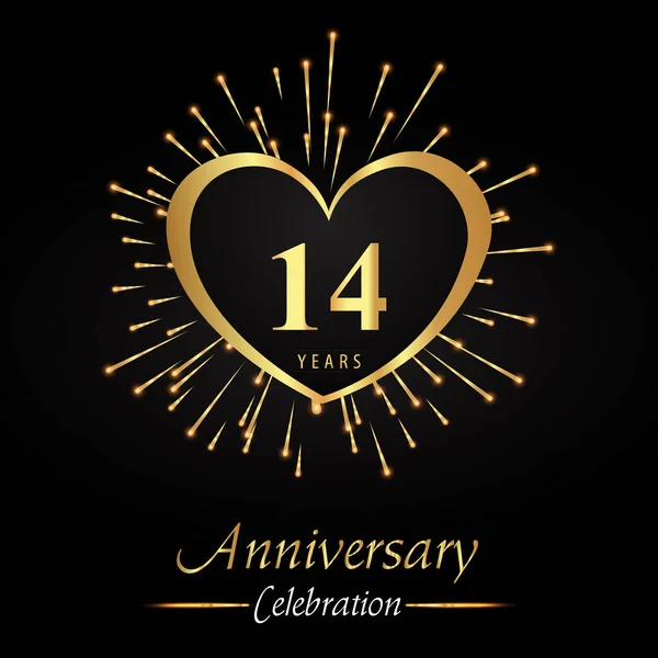 Years Anniversary Celebration Golden Heart Fireworks Isolated Black Background Premium — Διανυσματικό Αρχείο
